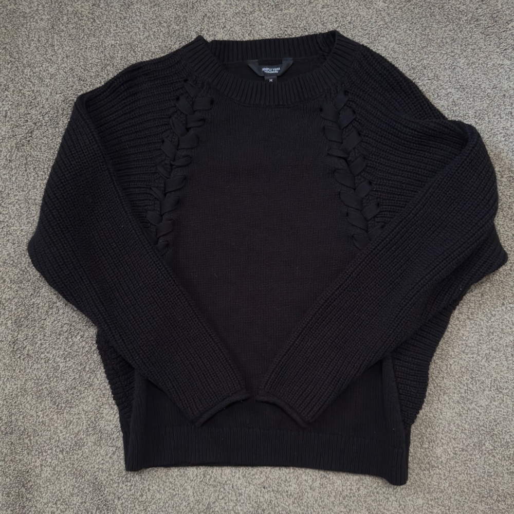 Vera Wang Black Sweater with Braided Detail